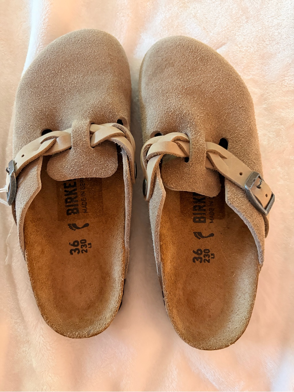 Birkenstock Boston Braided Suede Clogs In Taupe
